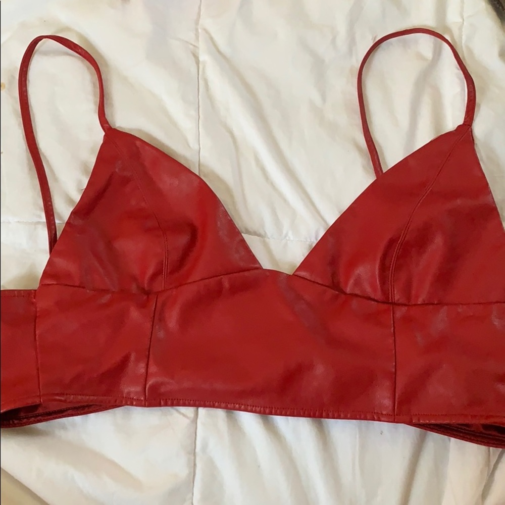 RED LEATHER BRALETTE CROP TOP